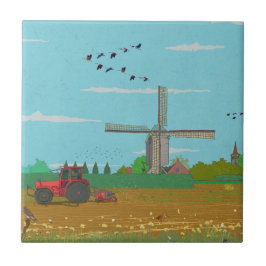 Niederländische Windmühle Landschaft Niederlande Fliese