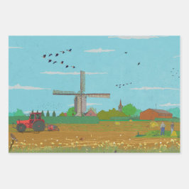 Niederländische Windmühle Landschaft Niederlande Geschenkpapier Set