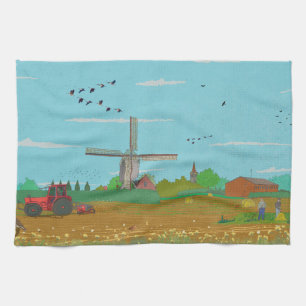 Niederländische Windmühle Landschaft Niederlande Geschirrtuch