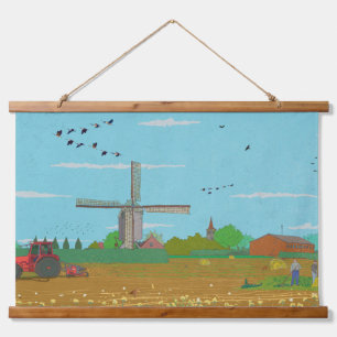 Niederländische Windmühle Landschaft Niederlande Wandteppich Mit Holzrahmen