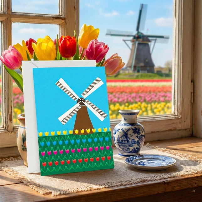 Niederländische Windmühle und farbenfrohes Tulpenf Einladung (Von Creator hochgeladen)