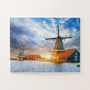 Niederländische Windmühlen Cloudy Sunset Rotterdam