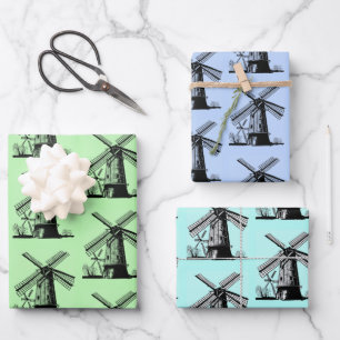 Niederländische Windmühlen Design Geschenkpapier Set