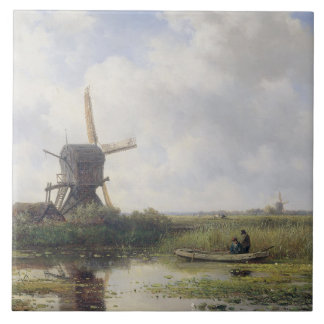 Niederländische Windmühlen nähern sich Gein Fluss, Fliese