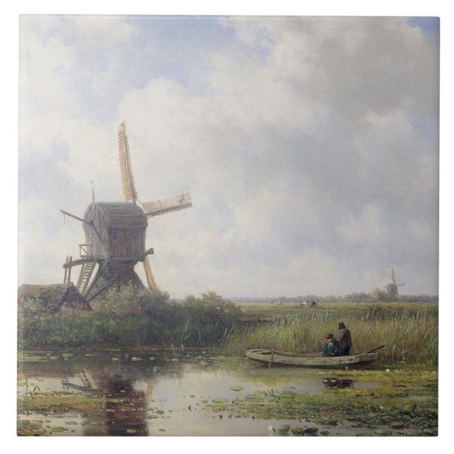 Niederländische Windmühlen nähern sich Gein Fluss, Fliese (Vorderseite)