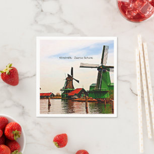 Niederländische Windmühlen, Zaanse Schans, Holland Serviette