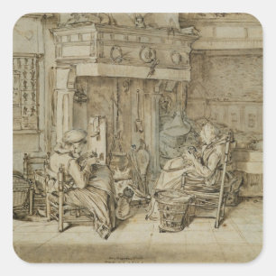 Niederländischer Innenraum, 1617 Quadratischer Aufkleber
