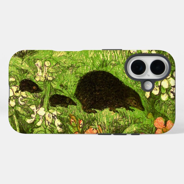 Niederländischer Jugendstil-Igel und Babys iPhone 16 Hülle (Rückseite (Horizontal))