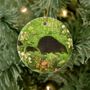 Niederländischer Jugendstil-Igel und Babys Keramik Ornament