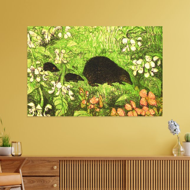Niederländischer Jugendstil-Igel und Babys Leinwanddruck (Insitu (Wohnzimmer))