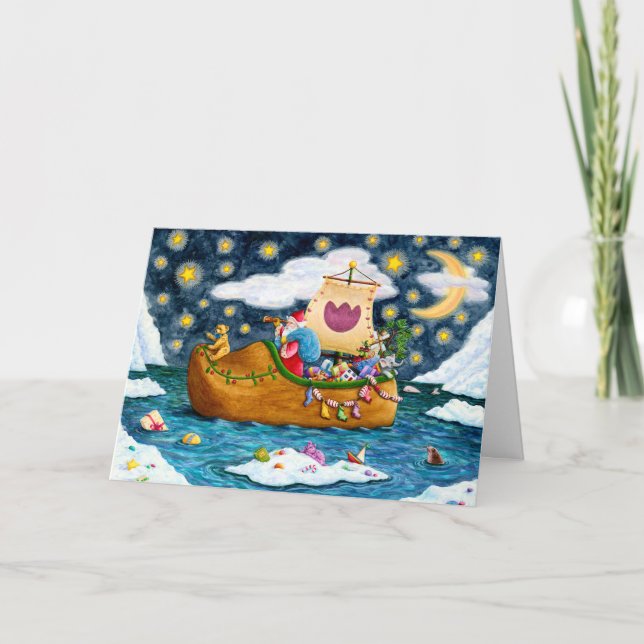 NIEDERLÄNDISCHES SCHUHSCHIFF, EISBERGE, WALE, TEDD FEIERTAGSKARTE (Vorderseite)