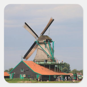 Niederländisches Windmühlendorf, Holland 3 Quadratischer Aufkleber
