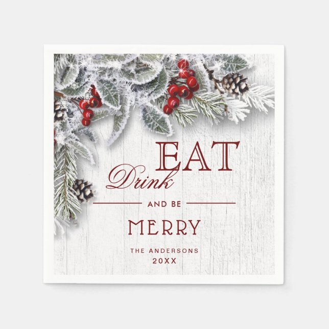 Niederlassung Mistletoe Rustic Frohe Weihnachtsfei Serviette (Vorderseite)