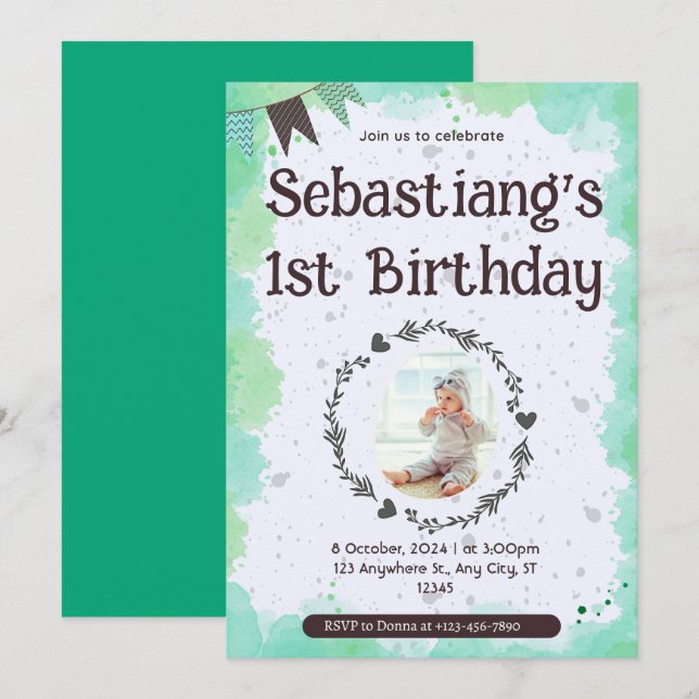 Niedlich 1. Geburtstag Einladung (Vorne/Hinten)