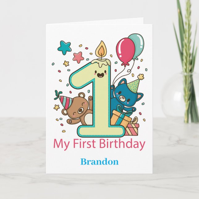 Niedlich 1. Geburtstag Panda Personalisiert Karte (Vorderseite)