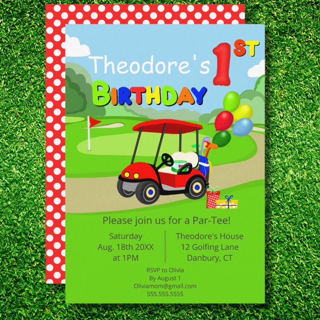 Niedlich 1. Geburtstag Red Golf Cart Boy's Einladung (Von Creator hochgeladen)