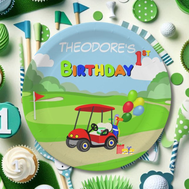 Niedlich 1. Geburtstag Red Golf Cart Boy's Pappteller (Von Creator hochgeladen)