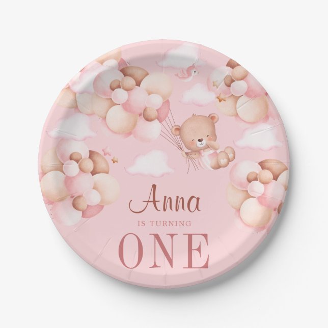 Niedlich 1. Geburtstag Teddy Bear Baby Geburtstag  Pappteller (Vorderseite)