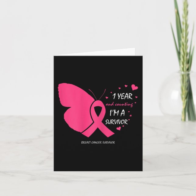 Niedlich 1 Jahr Brustkrebs - Gratis Pink Survivor  Karte (Vorderseite)