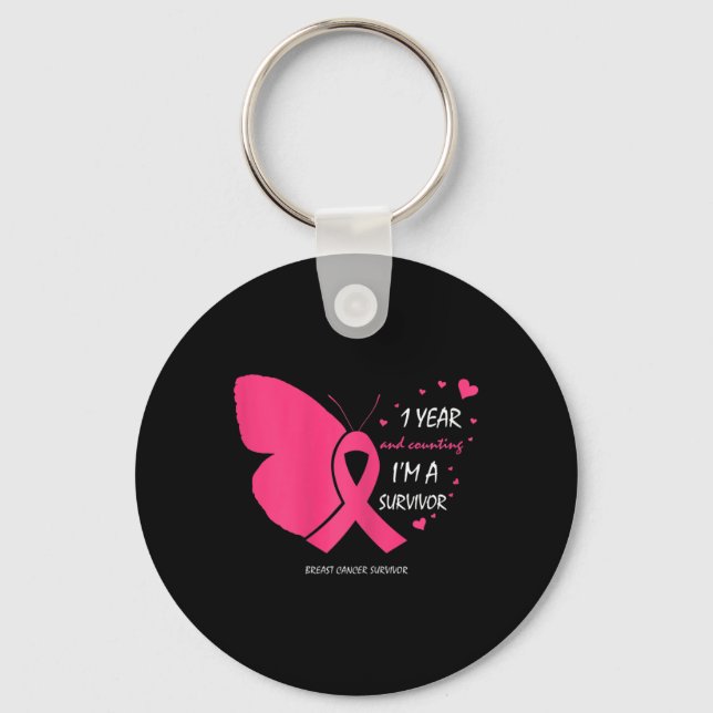 Niedlich 1 Jahr Brustkrebs - Gratis Pink Survivor  Schlüsselanhänger (Vorderseite)