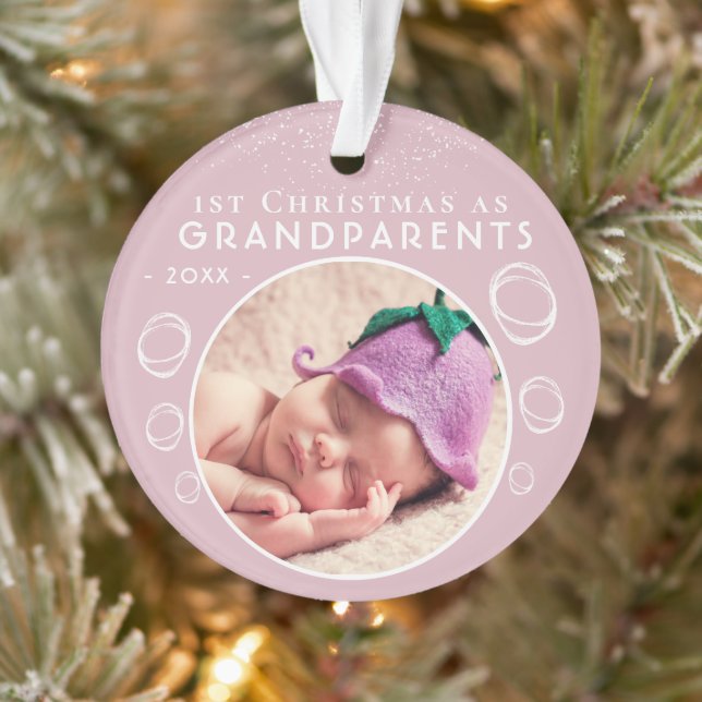 Niedlich 1. Weihnachten als Großeltern Pink Baby F Ornament (Baum)