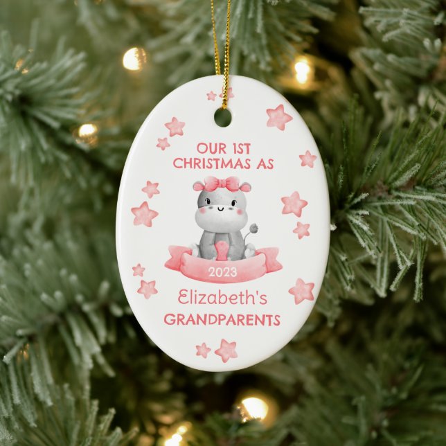 Niedlich 1. Weihnachtsgrandeltern Baby Hippo Keramik Ornament (Baum)