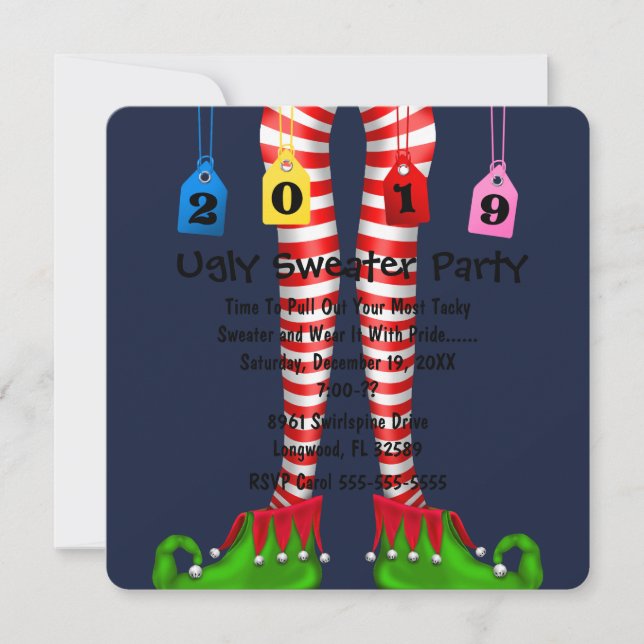 Niedlich 2019 Elf Strumpf Chritmas Party Einladung (Vorderseite)