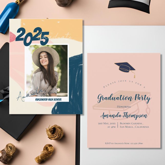 Niedlich 2025 Abschluss Pastel Foto Mini Einladung (Cute 2025 Graduation Pastel Photo Mini Invitation)
