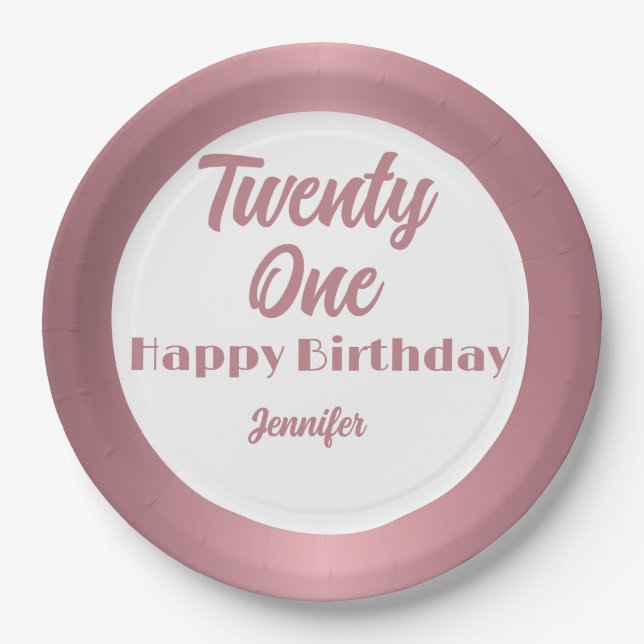 Niedlich 21 Rose Gold Script Happy Birthday Pappteller (Vorderseite)