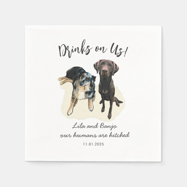 Niedlich 2 Haustiere Hund Personalisiert Hochzeit  Serviette (Vorderseite)