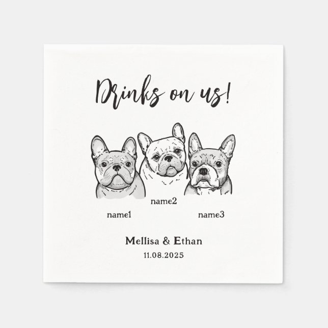 Niedlich 3 Hunde Haustiere Getränke bei Hochzeiten Serviette (Vorderseite)