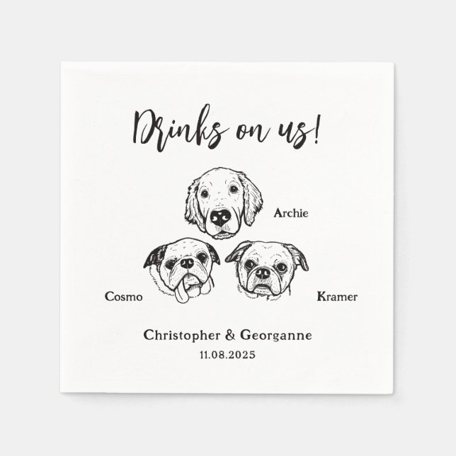 Niedlich 3 Hunde Haustiere Getränke bei Hochzeiten Serviette (Vorderseite)