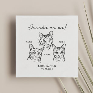 Niedlich 3 Katzen trinken auf unserer Hochzeit Serviette