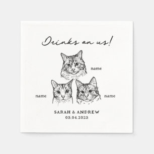 Niedlich 3 Katzen trinken auf unserer Hochzeit Serviette