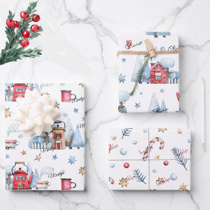 Niedlich, 3 Namen passend Wintermuster 19x29 Geschenkpapier Set