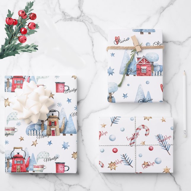 Niedlich, 3 Namen passend Wintermuster 19x29 Geschenkpapier Set (Von Creator hochgeladen)