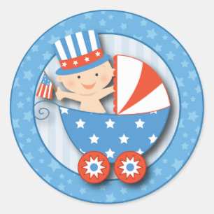 Niedlich 4. Juli Patriotic Baby Boy Baby Shower Runder Aufkleber