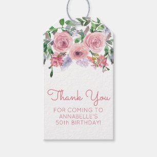 Niedlich 50. Geburtstag Pink Blumenstrauß Wasserfa Geschenkanhänger