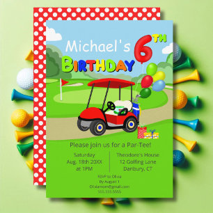 Niedlich 6. Geburtstag Red Golf Cart Boy's Einladung