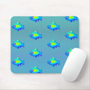 Niedlich 8 Bit Pixel Art Blue Green Fishing Geeky  Mousepad