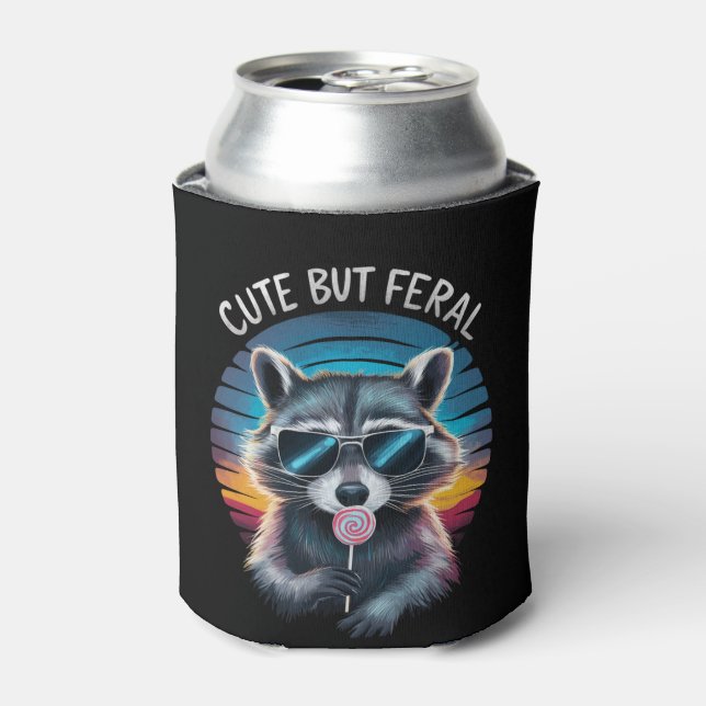 Niedlich aber Feral Funny Raccoon Dosenkühler (Kanne Vorderseite)