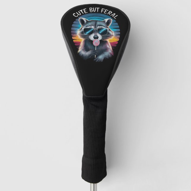 Niedlich aber Feral Funny Raccoon Golf Headcover (Vorderseite)