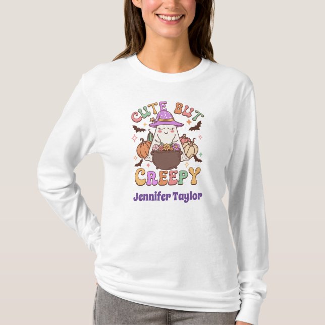 Niedlich, aber gruselig, Girly Ghost halloween T-Shirt (Vorderseite)