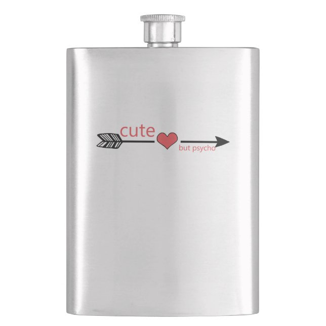 Niedlich, aber Psycho Black Arrow Red Heart Flachmann (Vorderseite)
