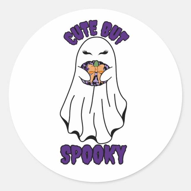 Niedlich, aber Spooky Halloween Ghost Holing a Pum Runder Aufkleber (Vorderseite)