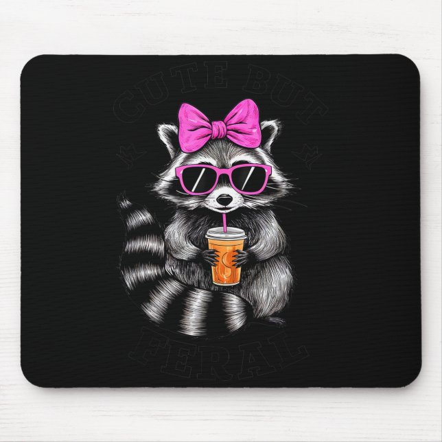 Niedlich, aber wild, lustiger, bunter Waschbär mit Mousepad (Vorne)