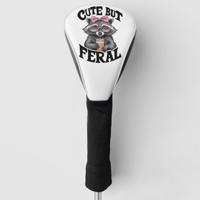 Niedlich aber Wild Racoon mit Sonnenbrille Racoon Golf Headcover (Vorderseite)