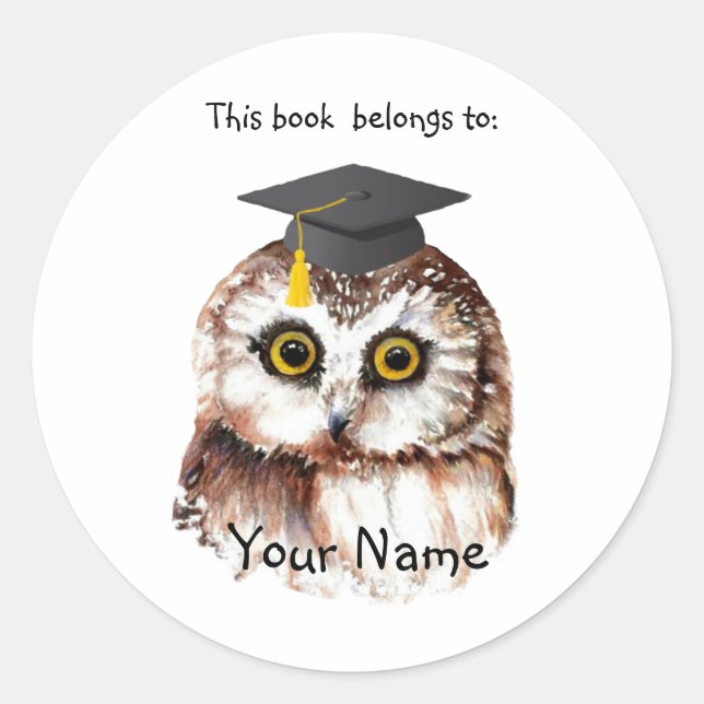 Niedlich Abschluss Bird Dieses Buch gehört Buchzei Runder Aufkleber (Vorderseite)