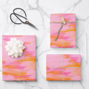 Niedlich Abstrakte Farbe Rosa Orange Moderne Geschenkpapier Set