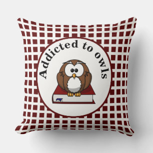 Niedlich Addicted Owl Liebe Tierbraun Kariert Kissen